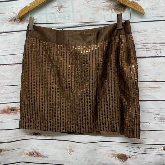 GAP Brown Sequin Embellished Mini Skirt Size 2 NWT New with Tags Side Zipper - Picture 6 of 10